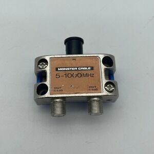 Monster Cable 2-Way Coaxial Splitter 5-1000MHz Silver Blue F-Type Connector